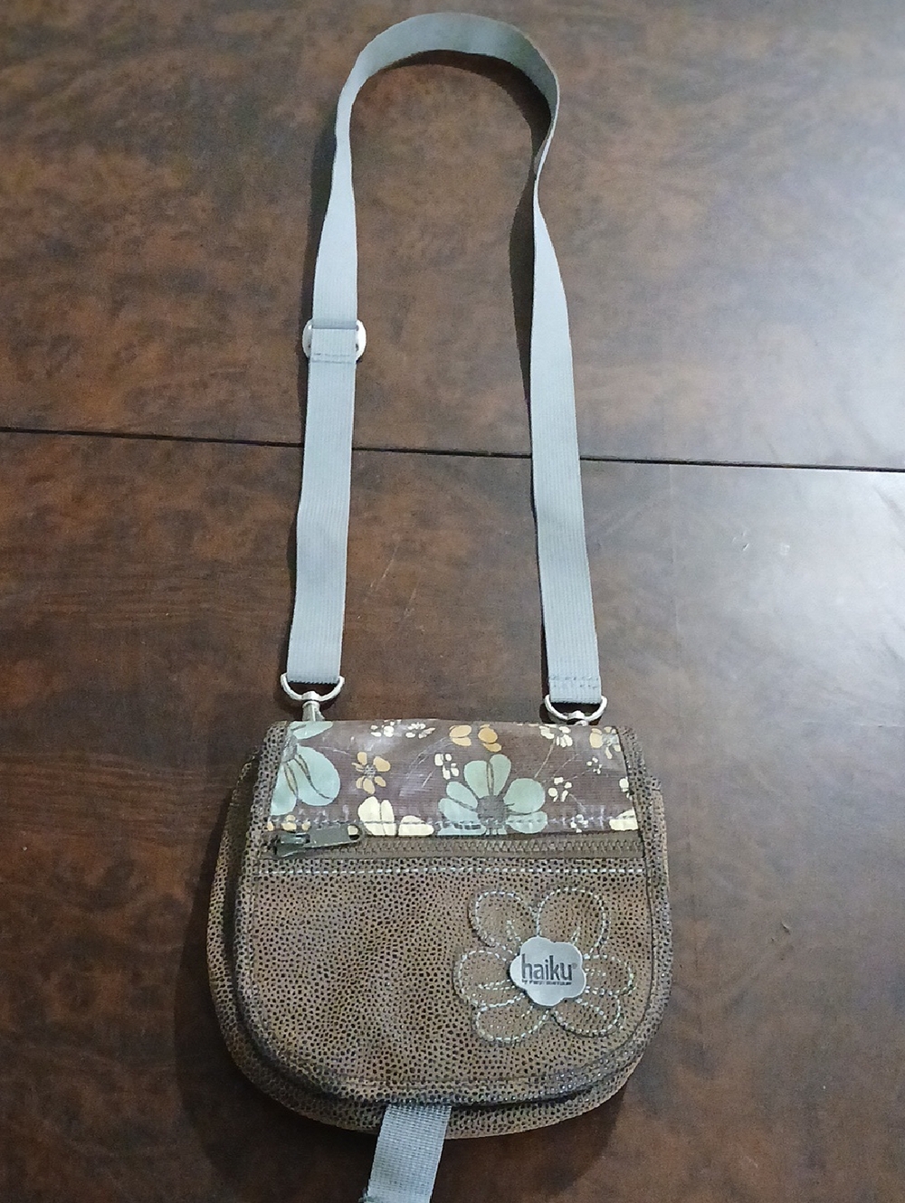 Haiku Brown Crossbody Bag with Mint Floral Flap